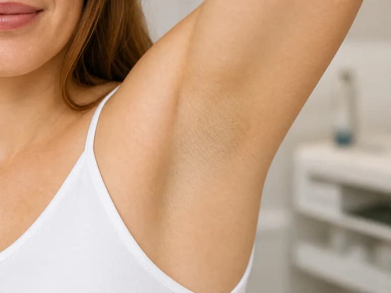 Model with focus on the underarm area for hyperhidrosis